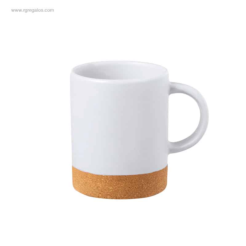 Taza personalizada cerámica y corcho azul blanca