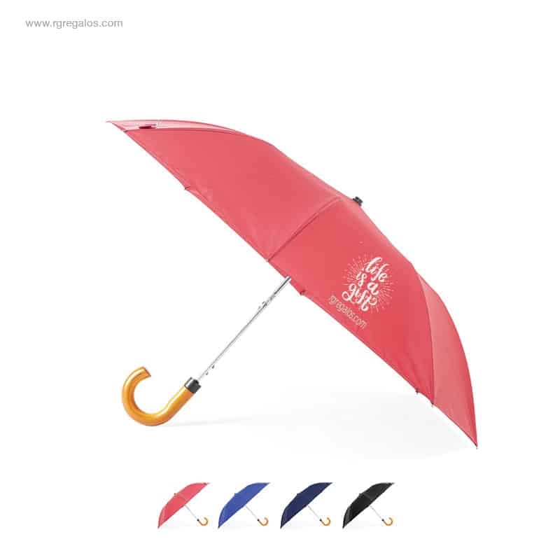 Paraguas plegable RPET mango madera para logo