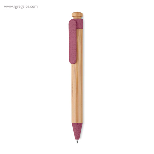 Bolígrafo cuerpo de bamboo y paja rojo rg regalos publicitarios
