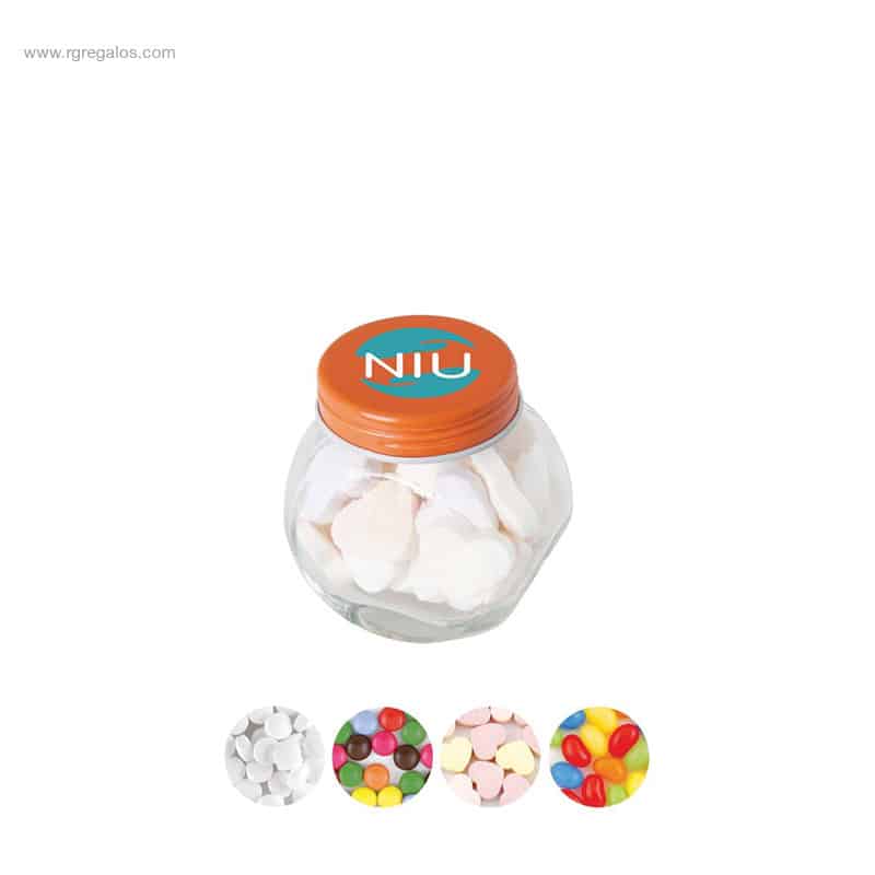 Bote cristal con caramelos para logo