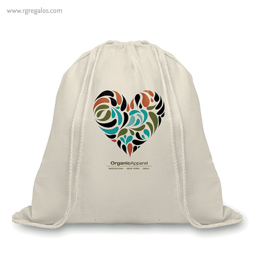 Mochila saco algodón orgánico logo rg regalos publicitarios