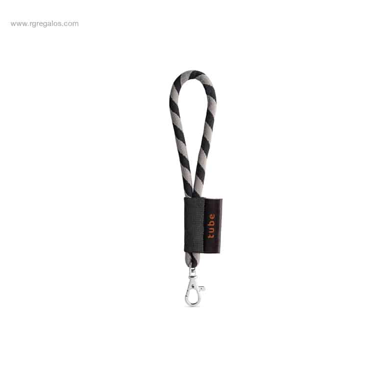 Lanyard tubular corto negro y gris