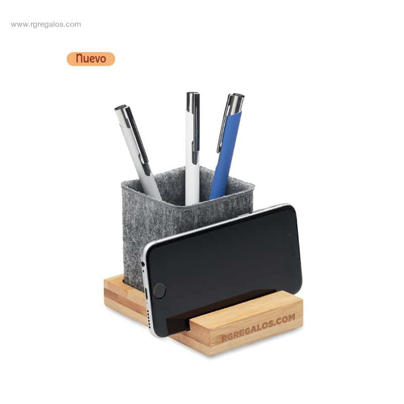 Portabolígrafos RPET y soporte teléfono para logo