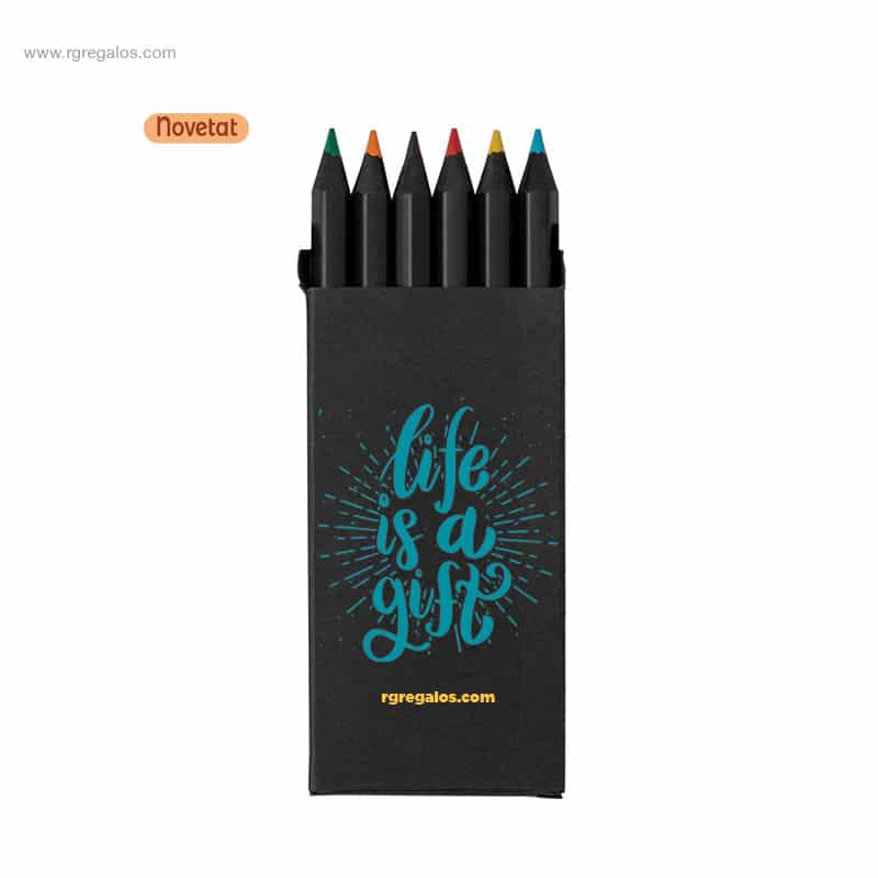 Caixa 6 llapis colors fusta negra