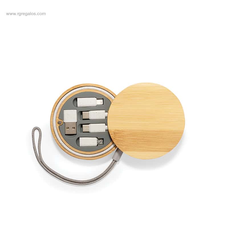 Set cables cargadores estuche bambú