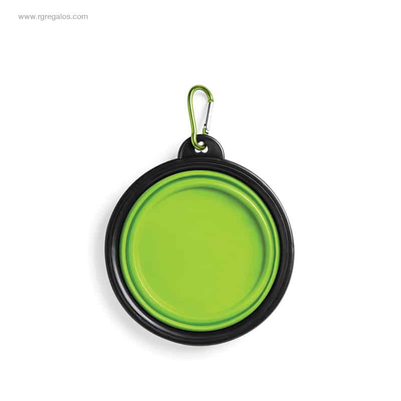 Bol plegable personalizado para mascotas verde con mosquetón
