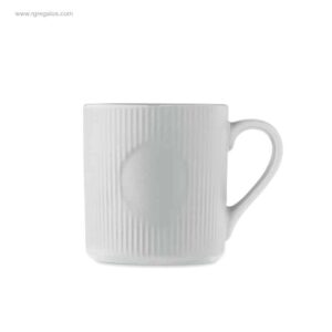 Taza personalizada cerámica estriada mate blanca interior brillante