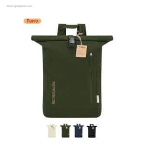 Mochila personalizada roll top algodón reciclado detalle