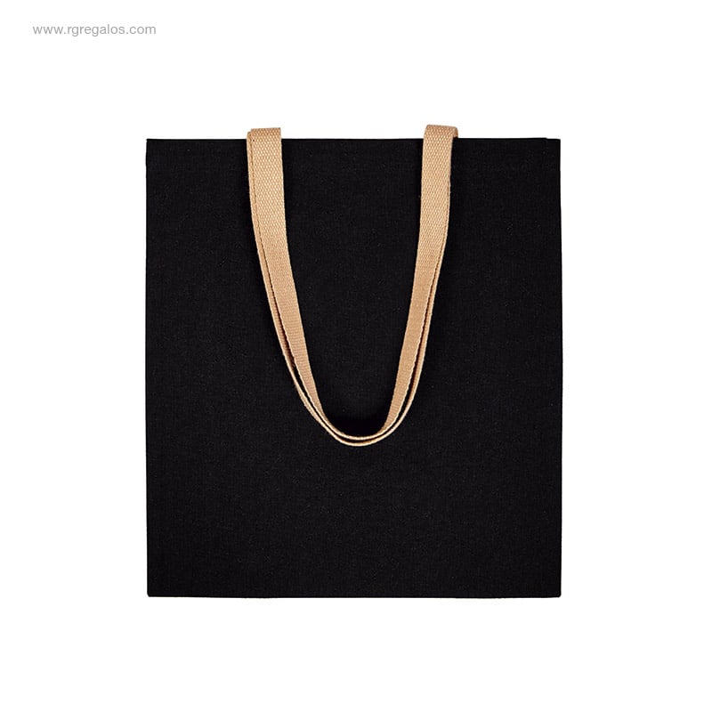 Bolsa algodón negra asas marrón publicitaria