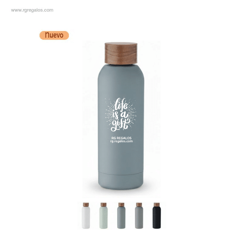 ampolla acer inoxidable reciclat personalitzada tapa fusta acàcia rg regals