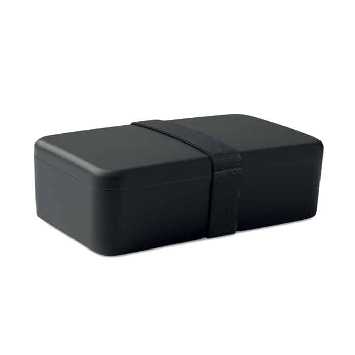 Fiambrera negra personalizada de PP con banda RPET