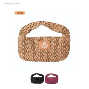 Bolso de papel y poliéster en color natural con logotipo circular blanco en la etiqueta de marcaje