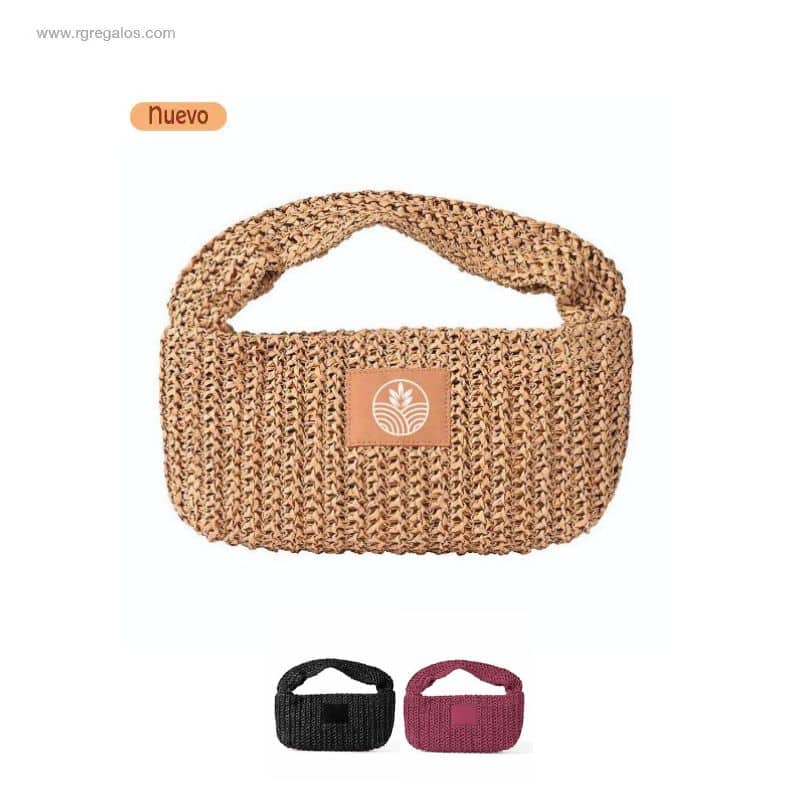 Bolso de paper i polièster en color natural amb logotip circular blanc a l' etiqueta de marcatge