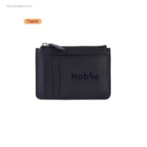 Cartera tarjetero de piel de vaca negra con logotipo Noble grabado para regalos de empresa premium