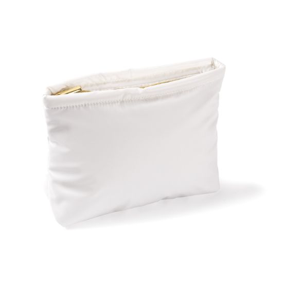 Vista lateral del neceser acolchado blanco sin personalización para merchandising de hoteles