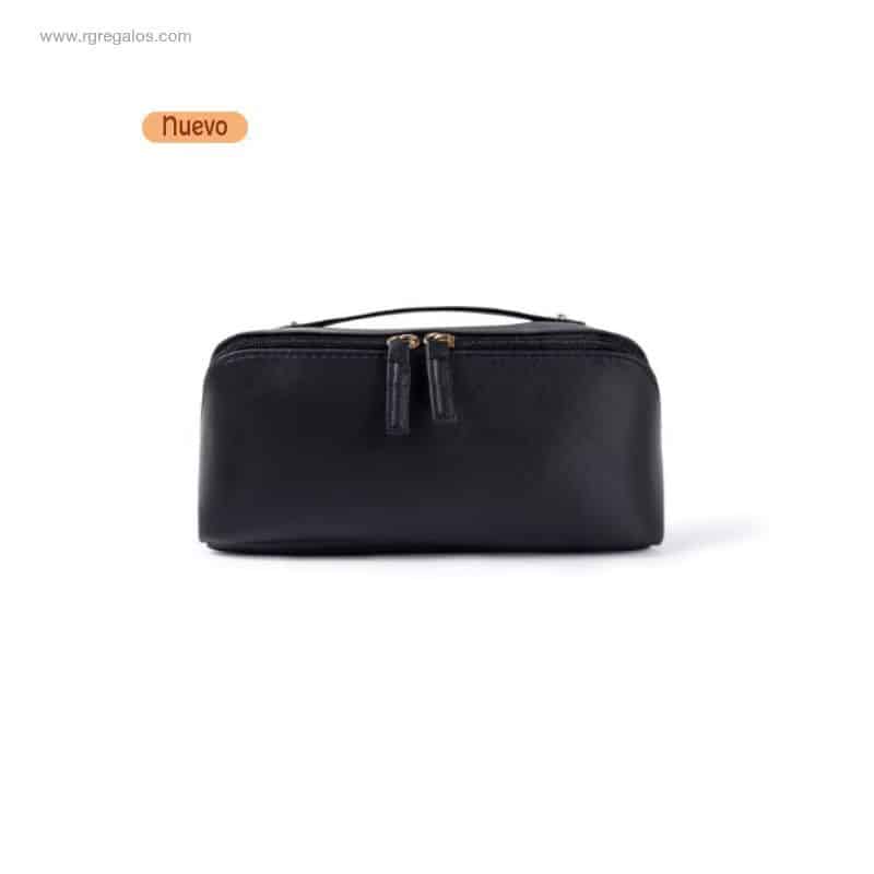 Neceser negro de PU de 400 g/m² con diseño compacto y doble cremallera para regalos corporativos